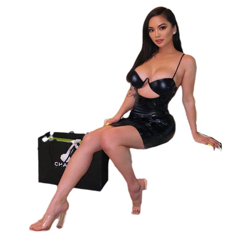 Butt hugging PU leather women's dress dress - Image 4