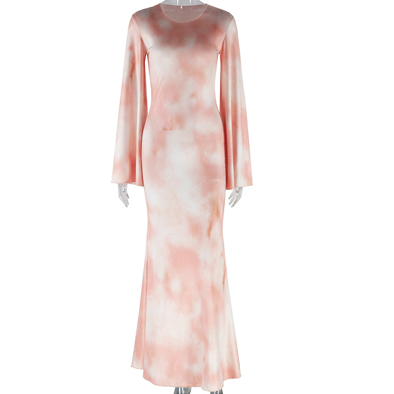 Round neck dress with printed flared sleeves Dress - Image 8