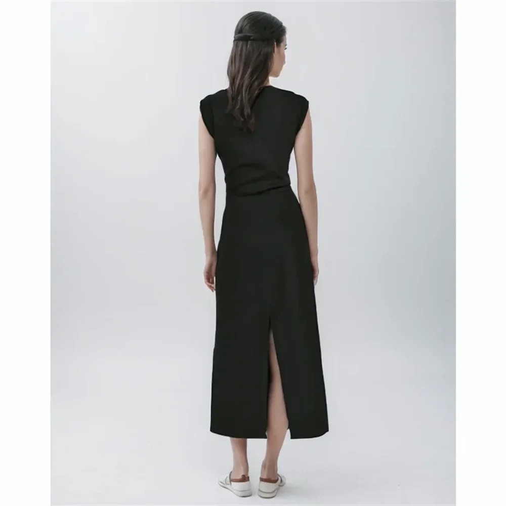 Side pleated sleeveless dress small black dress - Image 5