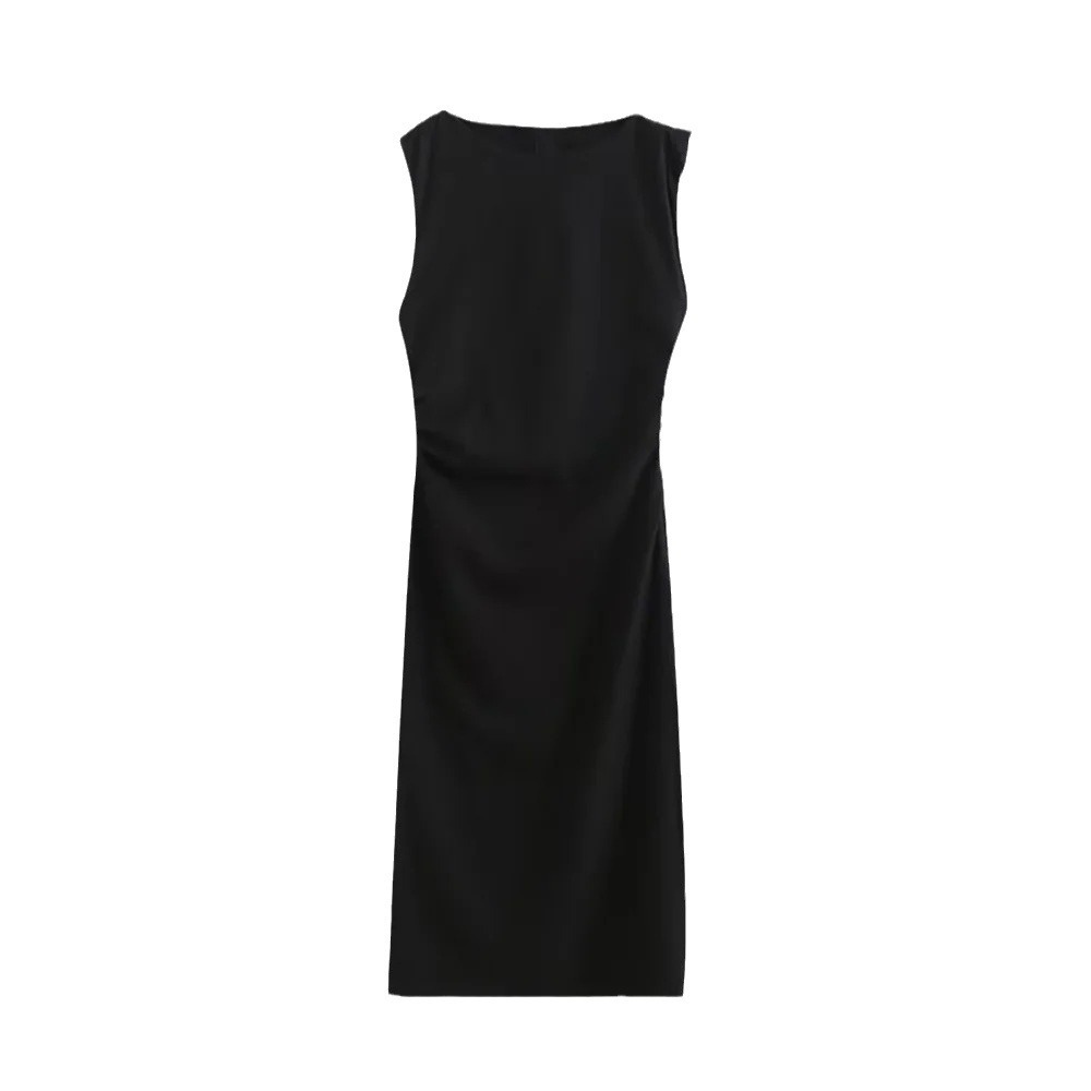 Side pleated sleeveless dress small black dress - Image 2
