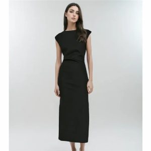 551362746 Side pleated sleeveless dress small black dress