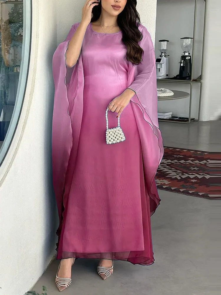 Gradient satin dress big robe dress - Image 3