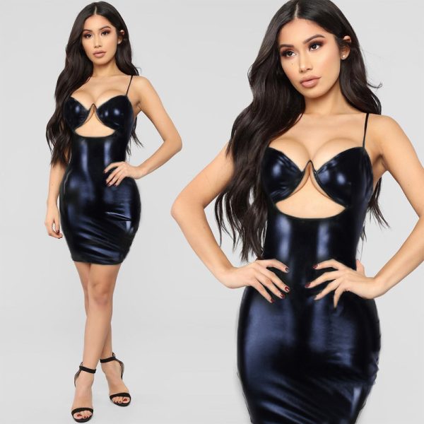 Butt hugging PU leather women's dress dress
