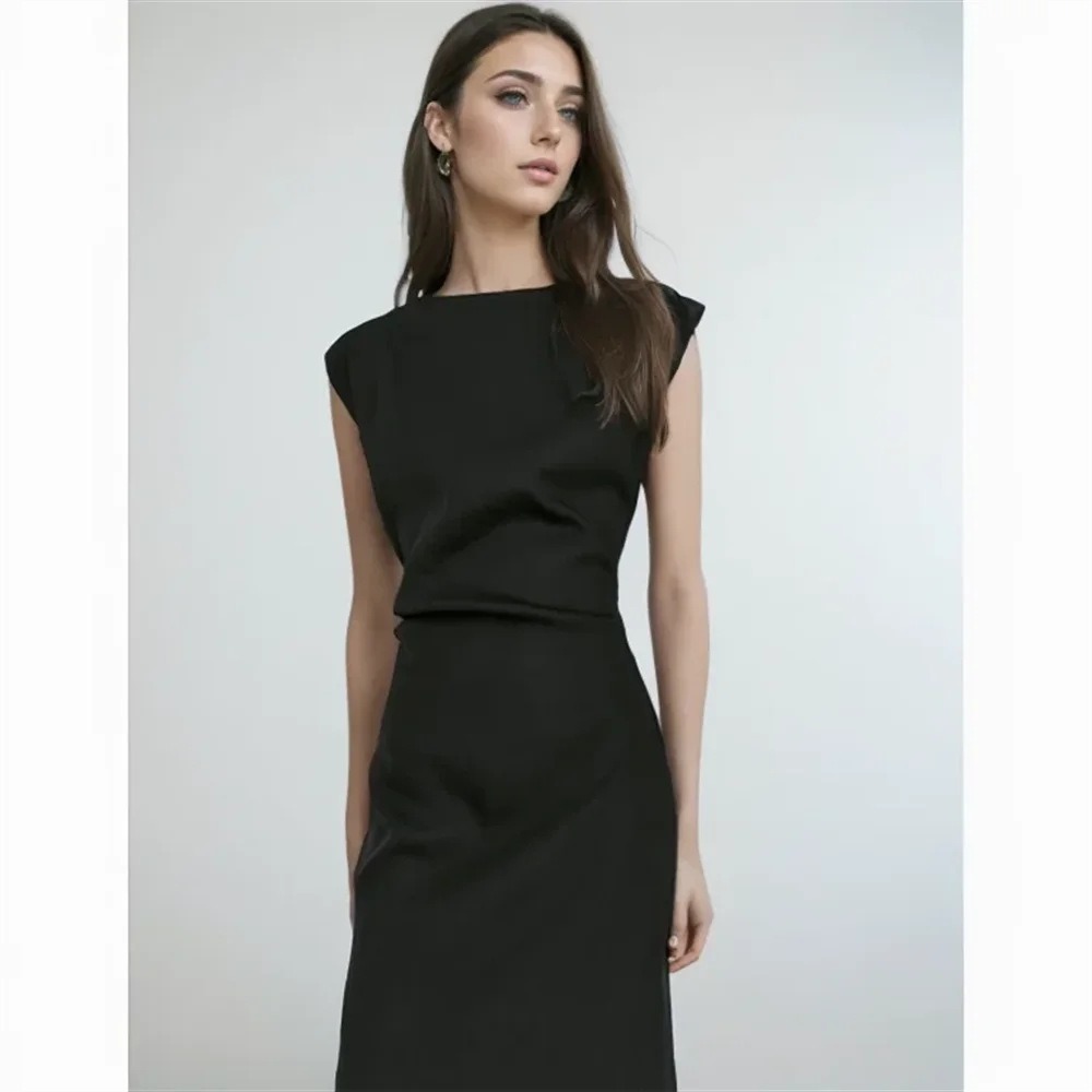 Side pleated sleeveless dress small black dress - Image 6