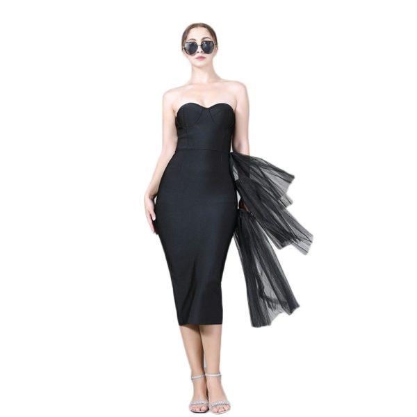 Bandage dress new high waisted dinner dress strapless mesh dress